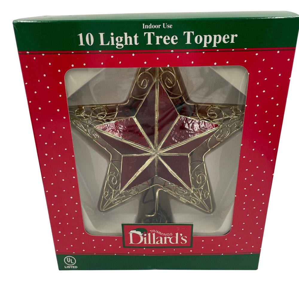 Vtg Dillards Trimmings 10 Light Tree Topper Red Gold Star Christmas Decor Indoor
